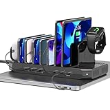 Unitek 2025 USB PD充電ステーション 6ポート PD30W*2+USB-C*1 卓上充電スタンド 96W PSE認証済 6台同時 1.5A/2.4A/3A スマートIC搭載 複数台対応 Android/iPhone/iPad/airpods/kindle/タブレット/PSP/ラップトップ 仕切り板 間隔調整可能 アップルウォッチ収納スタンド 収納便利 卓上