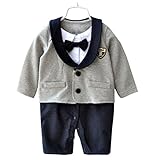 Asiso 子供服 男の子スーツ フォーマル ロンパース 赤ちゃん カバーオール 新生児 長袖 出産祝い 写真撮影 グレー 90cm