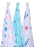 100% Organic Cotton Muslin Swaddle Baby Blankets (Set of 3) by CozyCloud