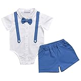 Hzjundasi 新生児 男の子 半袖 白 シャツ + ショーツ ちょう結びの装飾 紳士服 赤ちゃん 礼服 スーツ風 子供服 春夏 記念日 写真撮影 結婚式 出産祝い 衣装