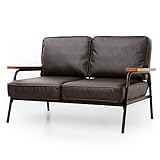 ソファ 2.5人掛け 2人掛け ベンチソファ スチールフレーム ポケットコイル PVCレザー ダークブラウン