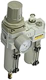 PneumaticPlus SAU3010M-N03DG-MEP 2 Piece Compressed Air Filter Regulator Lubricator Combination, 3/8