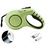 KEBKE 犬 用リード 伸縮リード 犬 散歩 ライト リード 頑丈引き込み式犬リード LEDライト付きUSB充電式 中-大型犬のリード 自動巻き式 荷重50kg 長さ6m- 調節可能犬リード 強いナイロンテープ 光るリード 旅行 夜間散歩 アウトドアのペットトラクションロープ (グリーン - ライト付き)