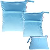 Damero ウェットバック(防水バッグ) 3点セット 可愛い オムツ・おしりふき・着替え・タオル・水着・お風呂用品・食事セット入れ マルチ収納 お出かけ 温泉 スポーツ 大活躍（ライトブルー）