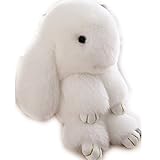 Gegefur Rabbit Fur Rabbit Keychain Gold Plated Keychain for Handbag Wallet Purse Car Key (white)