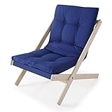 ソファ 一人掛けソファ 北欧家具 折りたたみ式 ミルフィーユマットレス 天然木 軽量 パーソナルチェア リラックスチェア ファブリック ナチュラルフレーム/ネイビー