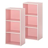 カラーボックス マルチラック 木製 ラック 多目的ラック 本棚 収納ケース 〔3段〕 2個組 ピンク
