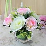 美しい 2色の バラ ピンク × ホワイト ガラスポット入り インテリアフラワー