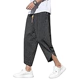 [BesBet] サルエルパンツ メンズ ズボン 夏用 クロップドパンツ ストライプ テーパードパンツ 7分丈 アラジンパンツ 大きいサイズ ずぼん 人気 ボトムス 綿 リネンパンツ 涼しい イージーぱんつ 春 夏