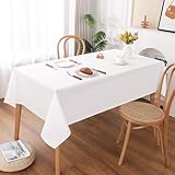 AooHome テーブルクロス 白 長方形 撥水加工 無地 汚れ防止 おしゃれ シンプル テーブルカバー リネン類 耐熱 丸洗い お手入れ簡単 家庭用 4人がけ ホワイト 130x180cm