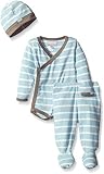 Coccoli Baby Boys' Blue Contrast Rib Knit Cotton Kimono Set Heather Blue/Cream Stripes 1 Months [並行輸