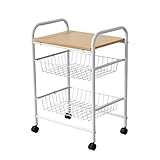 (DORIS) キッチンワゴン キャスター付 【キャリー ナチュラル】 木製天板 キッチン収納 可動ワゴン 横幅：52cm 組み立て式
