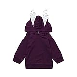 歌を愛する　クリスマス特製　カわいい　子供服　冬の服　女の子　ウサギの耳が付き　フード付き　長袖　厚手　ジャケット　パープル　5サイズ　キッズ服　ロンパース カバーオール　プレゼント (1歳/90CM