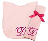Princess Linens Embroidered Cotton Knit Bib and Burp Set - Pink, D by Princess Linens