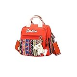 幸せな 3WAYバッグ リュックサック ショルダーバッグ トートバッグ 民族柄 エスニック 保温ポーチ付き ポケットが多い 可愛いストラップ付 軽量 コンパクトサイズ お祝い プレゼント 全3色 (橙