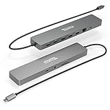 Plugable USB-C ハブ 11-in-1 マルチアダプター イーサネット付き Windows または ChromeOS ノート PC 用 - 4K@60Hz モニタ 2 台、USB-C x 1、USB 3.0 x 3、SD カードリーダー、イーサネットポート