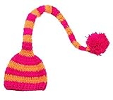 (ビグッド)Bigood ベビー ニット帽子服 着ぐるみ ニット素材制コスチューム 寝相アート 新生児 赤ちゃん 出産祝い ボーダー柄 ボンボン付きのニット帽子 ローズ色とオレンジ