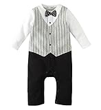 (ビグッド)Bigood ベビー 赤ちゃん ジャンプスーツ タキシード風 カバーオール 男の子 ロンパース 出産祝い プレゼント（グレー・90）