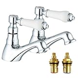 Pair Of Traditional Ceramic Handle Hot & Cold Basin Taps (Antique 2)
