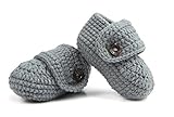 Candykidsベビーシューズ 靴 ファーストシューズキッズ 赤ちゃん 新生児 子供用 男の子 女の子 お洒落 出産祝い ざっくり編み 手編み 毛糸 手作り ニット 超可愛い ボタン (グレー)