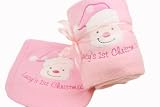 TinyGemz Personalised Baby Girl First 1st Christmas Blanket & Bib Gift Set 2 Colours - Pink by TinyG