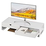 金属ブラケット 台机上台パソコンモニター置き台 スタンド 卓上モ 引き出し台 卓上デスクシェルフpc台ディスプレイ デスクシェルフ (ホワイト,50*10.7*21cm)
