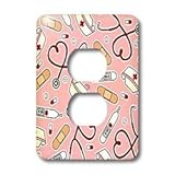 3dRose Lsp_128493_6 Nurse Love Cute Cartoon Rn Supplies Print - Pink 2 Plug Outlet Cover [並行輸入品]