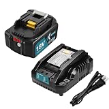 Boetpcr 互換 マキタ 18v バッテリー 充電器セット BL1860B 6.0Ah大容量 1個 マキタ 充電器 DC18RC 付き BL1815N BL1830B BL1860Bなどに互換可能 LEDランプ残量表示 BMS基板搭載 高耐久性 PSE、CEマーク認証取得済み ブルー