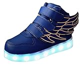 (iWEC)メンズ レディース ユニセックス カジュアルシューズ 子供サイズ LED 光る 選べる13サイズ 翼の映えた靴 飛べる靴 安全靴 ブルー 37(23.5)