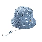 LeafIn ベビー 帽子 キッズ ハット 星柄 紐付き 日よけ 紫外線対策 UVcut帽子 男女兼用 子供用 綿クロッシェ サファリハット チューリップハット (頭囲：52cm, ブルー)