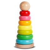木製虹タワーStacker教育スタックUp建物ブロックパズルおもちゃ