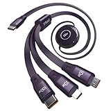 【100W】充電ケーブル 巻き取り3in1USB ケーブル【片引き&両方操作&3台同時給電】100W/5A USB-C to USB-C マルチケーブルiphone15充電ケーブル3種類端子対応 QC4.0 急速充電 usb type c ケーブル （100W）他の端子（10W）高速データ転送Mac Pro/Air/Pad/Galaxy/Microその他全機種対応 125cmダークパープル