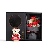 MINENA ソープフラワー 石鹸 花 バﾗ 花束 可愛い熊付き 香り付き ギフト プレゼント 父の日 誕生日 女性 (レッド)