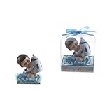 Lunaura Baby Keepsake - Set of 12 "Boy" Baby Sitting on Pillow Holding Bottle Favors - Blue by Lunau