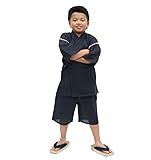 [KOMESICHI COLLECTION] [米七] 子供甚平 しじら織り 男の子 キッズ 子供服 140サイズ こん無地