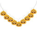 Finether 8.2 ft Solar Powered 10 LED 3D Orange Jack-O-Lantern Pumpkin String Lights for Halloween Ch