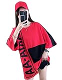PIITE ゆるｔシャツ レディース 夏 七分袖 ｔシャツ ゆったり バイカラー トップス プリント 英字 学生ｔシャツ ダンス服 カットソー ｔシャツ ヒップホップ ストリート系レッド4