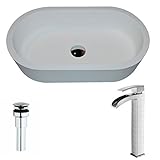 Vaineシリーズ1ピースMan Madeストーン容器シンクマットホワイトのキー蛇口でつや消しニッケル