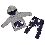EC 1set幼児用子供用赤ちゃん男の子女の子服鹿フード付きトップスジャケット+パンツ服装 カラー: グレー