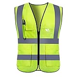 RaiFu 反射ベスト 5ポケット メンズ　レディース　男女兼用 安全ベスト 反射ジッパー ベスト ウォッシュコート 大人 高い視界