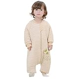 Luyusbaby春夏秋 ベビースリーパー 長袖ジッパー開閉式 ストリープキノコ　ベージュL