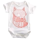 MUSTY 幼児　新生児　 ロンパース 　夏　キツネ　プリント　かわいい　 連体服 　ボディスーツ 　半袖　カバーオール　ホワイト　 男女兼用 (70)