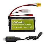 7.4V 5000mah 2S リチウムイオン电池とJSTプラグとXT30プラグとUSB充電ケーブルに適合するTX16S、TX18S、RC4GS、RC6GS、TX12リモートコントロールトランスミッタリモコンカーエンジニアバッテリー