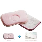 comemakaキッズ幼児用枕、100 %コットンカバー、通気性ソフト。保護フラットヘッドベビー枕( with子供マットレス防水Changing Mad ) 20*28*2cm ピンク