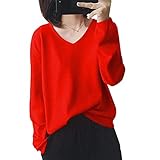[Mitigo] vネック ニット10色展開 長袖 無地 トップス 柔らかい 春と秋冬服 薄手 着痩せ 体型カバー 定番 秋 冬 シンプル オフィスセーター (レッド)