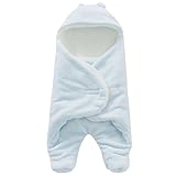 おくるみ 新生児 秋冬 赤ちゃん, TMVOK あったか おくるみ 柔らかい 出産祝い かわいい ベビー用スリーパー (無料ギフト: よだれかけ6重) (ブルー)