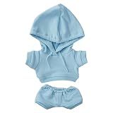 niannyyhouse　15cm ぬいぐるみ 服　ストレッチ　ソリッドカラー　スポーツウェア　パーカー　ズボン　着せ替え　綿人形　アクセサリー (light blue, 15cm)