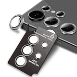 For Galaxy S25 Ultra カメラ保護 ガラスフィルム 硬度9H 強化ガラス 衝撃吸収 飛散防止 全面保護 薄型 独立型 露出オーバー防止 アルミ合金 カメラカバー 高透過率 気泡ゼロ 汚れ防止 ガイド枠付き 貼り付け簡単 ギャラクシー S25 Ultra 用 カメラ保護フィルム (グレー)