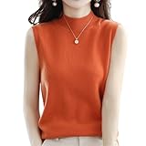 [Gorcre] ハイネック ノースリーブ レディース リブ 襟 袖 モックネック リブニット 上品 トップス 着回し 重ね着 なめらか 快適 ドライ ストレッチ (M, オレンジ)