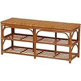 ベンチチェア 木製(籐) 座面手編み 幅90cm×奥行30cm×高さ40cm